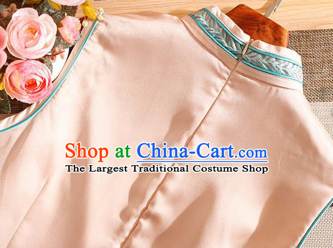 Traditional Chinese National Embroidered Peony Phoenix Pink Qipao Dress Tang Suit Cheongsam Costume for Women