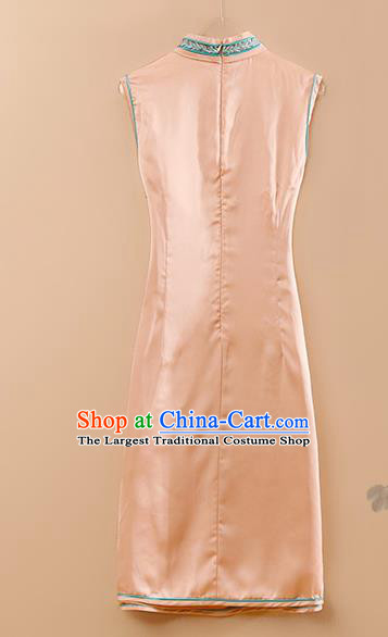 Traditional Chinese National Embroidered Peony Phoenix Pink Qipao Dress Tang Suit Cheongsam Costume for Women
