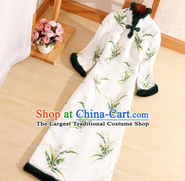 Traditional Chinese National Winter White Qipao Dress Tang Suit Cheongsam Costume for Women