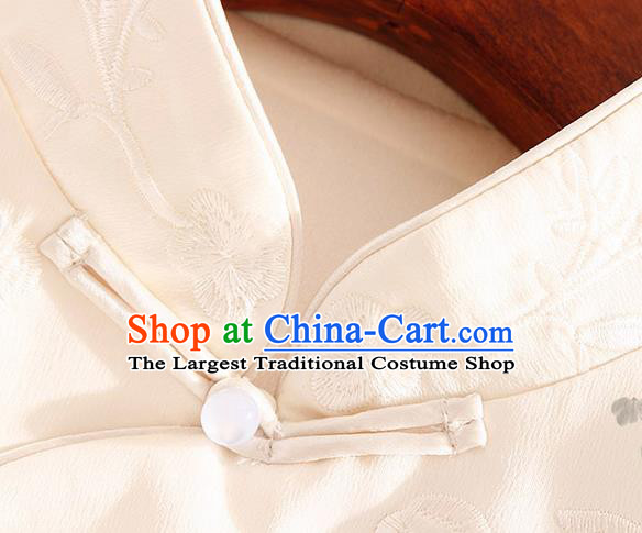 Traditional Chinese National Embroidered White Qipao Dress Tang Suit Cheongsam Costume for Women