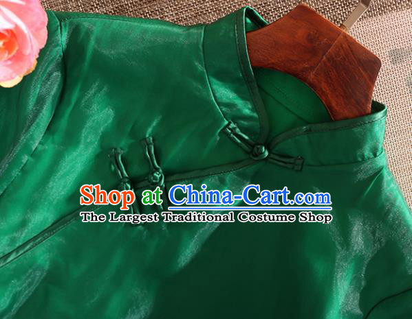 Chinese Traditional Tang Suit Embroidered Dragon Green Organza Blouse National Costume Qipao Upper Outer Garment for Women