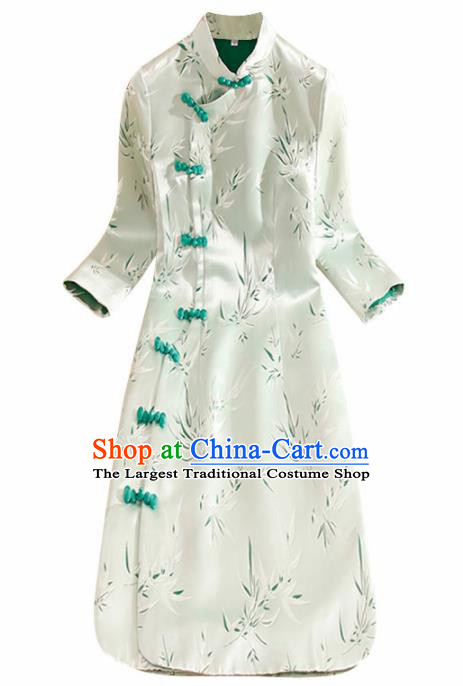 Traditional Chinese National Embroidered Bamboo Green Qipao Dress Tang Suit Cheongsam Costume for Women