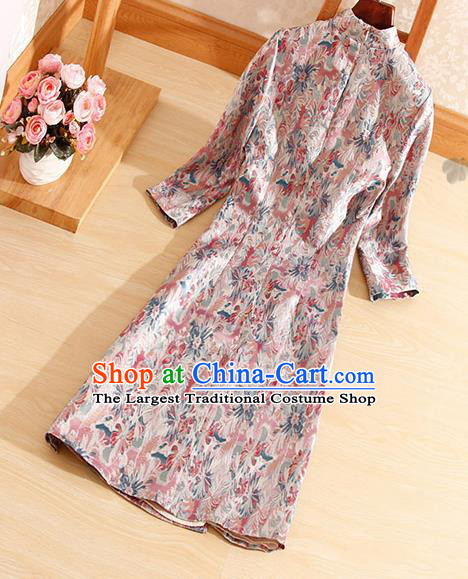 Traditional Chinese National Pink Brocade Qipao Dress Tang Suit Cheongsam Costume for Women