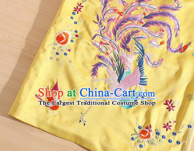 Traditional Chinese National Embroidered Phoenix Yellow Qipao Dress Tang Suit Cheongsam Costume for Women