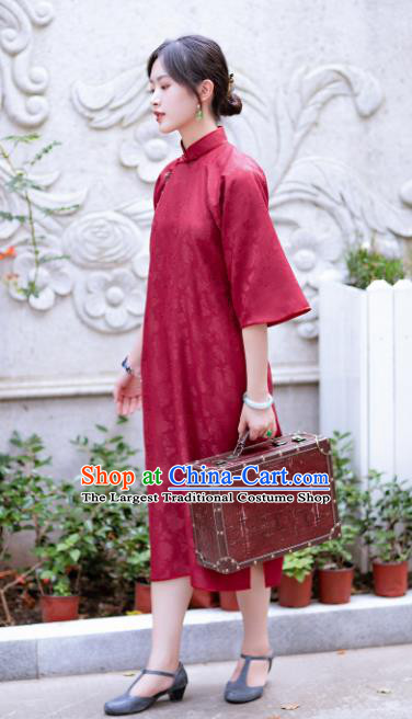 Traditional Chinese National Purplish Red Silk Qipao Dress Tang Suit Cheongsam Costume for Women