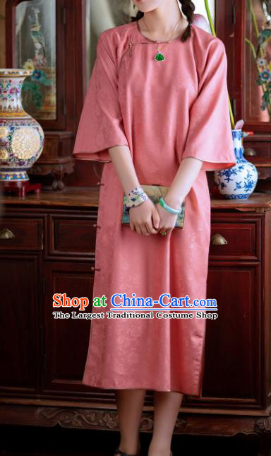 Traditional Chinese National Peach Pink Qipao Dress Tang Suit Cheongsam Costume for Women