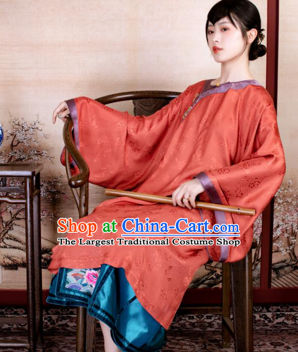 Traditional Chinese Late Qing Dynasty Orange Silk Qipao Dress National Tang Suit Cheongsam Costume for Women