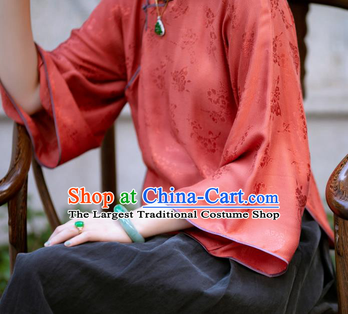 Chinese Traditional Tang Suit Orange Silk Blouse National Costume Republic of China Qipao Upper Outer Garment for Women