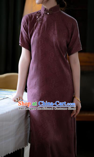 Traditional Chinese Late Qing Dynasty Light Purple Silk Qipao Dress National Tang Suit Cheongsam Costume for Women