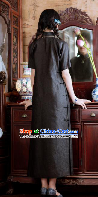 Traditional Chinese Late Qing Dynasty Black Silk Qipao Dress National Tang Suit Cheongsam Costume for Women