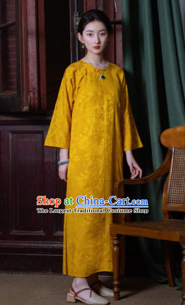 Traditional Chinese Golden Qipao Dress National Tang Suit Cheongsam Costume for Women