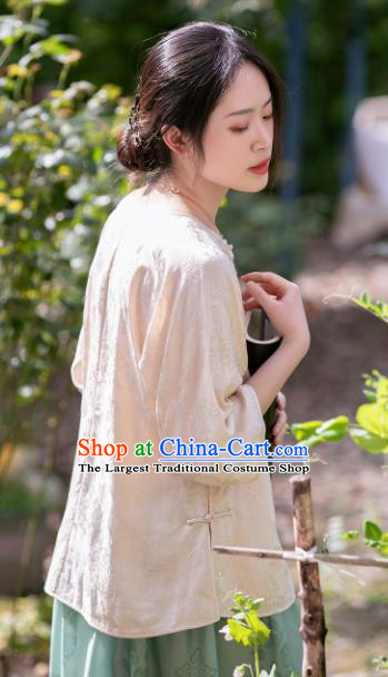 Chinese Traditional Tang Suit Beige Silk Blouse National Costume Republic of China Qipao Upper Outer Garment for Women