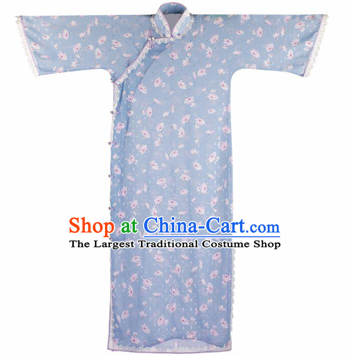 Traditional Chinese Printing Violet Qipao Dress National Tang Suit Cheongsam Costume for Women