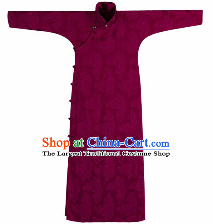 Traditional Chinese Winter Wine Red Qipao Dress National Tang Suit Cheongsam Costume for Women