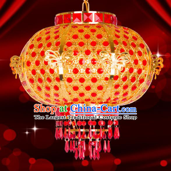 Chinese Traditional New Year Golden Butterfly Round Palace Lantern Handmade Hanging Lantern Asian Ceiling Lanterns Ancient Lamp