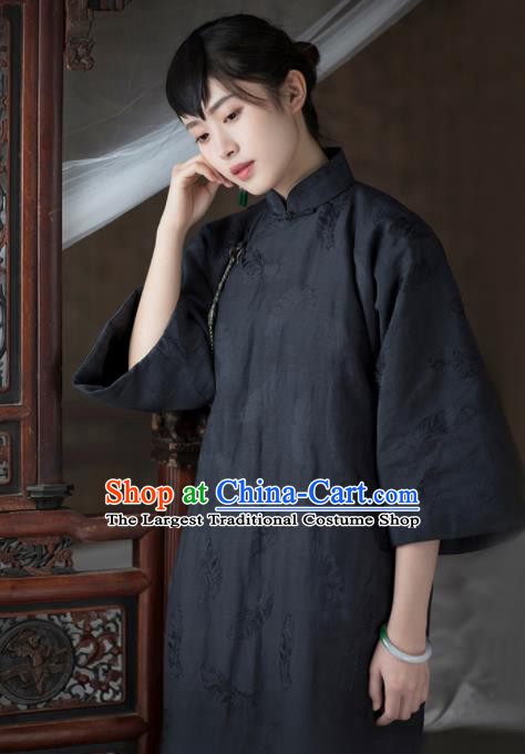 Traditional Chinese Deep Grey Qipao Dress National Tang Suit Cheongsam Costume for Women