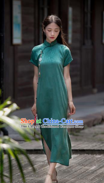 Traditional Chinese Green Qipao Dress National Tang Suit Cheongsam Costume for Women