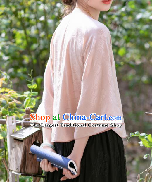 Chinese Traditional Tang Suit Pink Brocade Blouse National Costume Republic of China Qipao Upper Outer Garment for Women