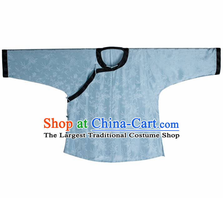 Chinese Traditional Tang Suit Blue Brocade Blouse National Costume Republic of China Qipao Upper Outer Garment for Women