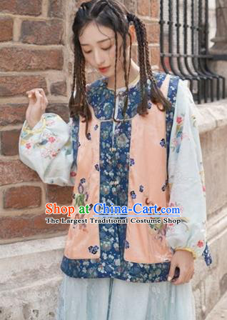 Chinese Traditional Qing Dynasty Embroidered Orange Vest National Costume Tang Suit Waistcoat for Women