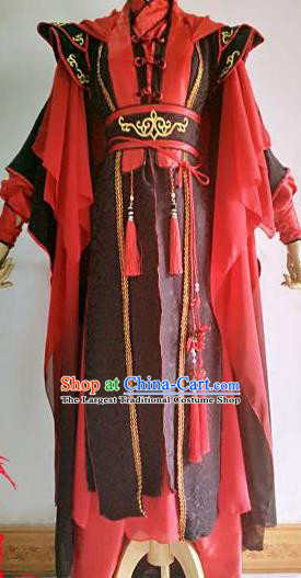 Chinese Traditional Cosplay Crown Prince Red Costume Ancient Taoist Swordsman Hanfu Clothing for Men