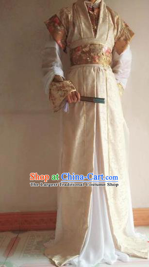 Chinese Traditional Cosplay Prince Light Golden Costume Ancient Swordsman Hanfu Clothing for Men