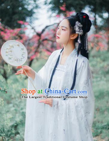 Traditional Chinese Tang Dynasty Palace Lady White Hanfu Dress Ancient Court Princess Historical Costumes for Women