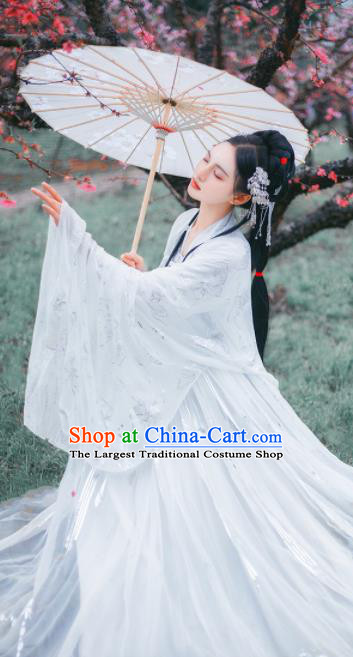 Traditional Chinese Tang Dynasty Palace Lady White Hanfu Dress Ancient Court Princess Historical Costumes for Women