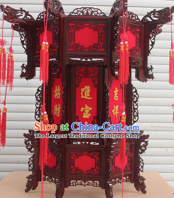 Chinese Traditional Handmade Carving Dragon Rosewood Palace Lantern Asian New Year Lantern Ancient Lamp