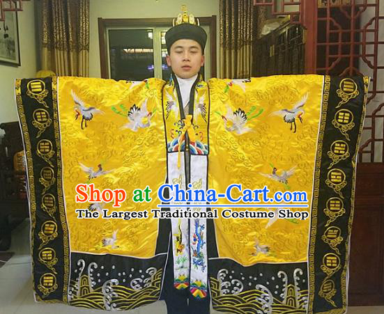 Chinese Traditional Taoism Costume Ancient Taoist Priest Cassocks Embroidered Crane Golden Vestment