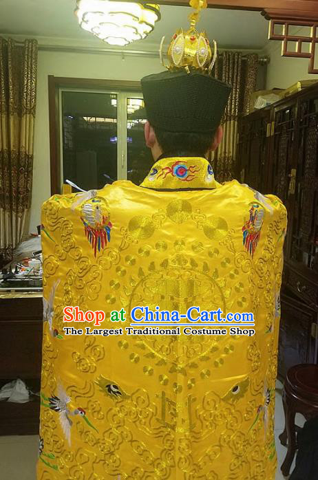 Chinese Traditional Taoism Costume Ancient Taoist Priest Cassocks Embroidered Crane Golden Vestment