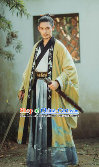 Traditional Chinese Han Dynasty Royal Prince Hanfu Clothing Ancient Swordsman Historical Costumes for Men