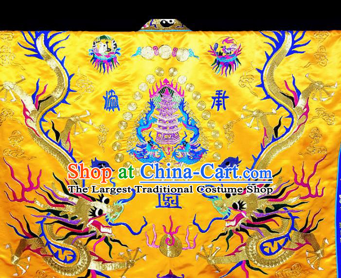 Chinese Ancient Taoist Priest Embroidered Dragon Golden Cassocks Traditional Taoism Vestment Costume