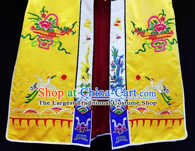 Chinese Ancient Taoist Priest Embroidered Crane Peony Yellow Cassocks Traditional Taoism Vestment Costume