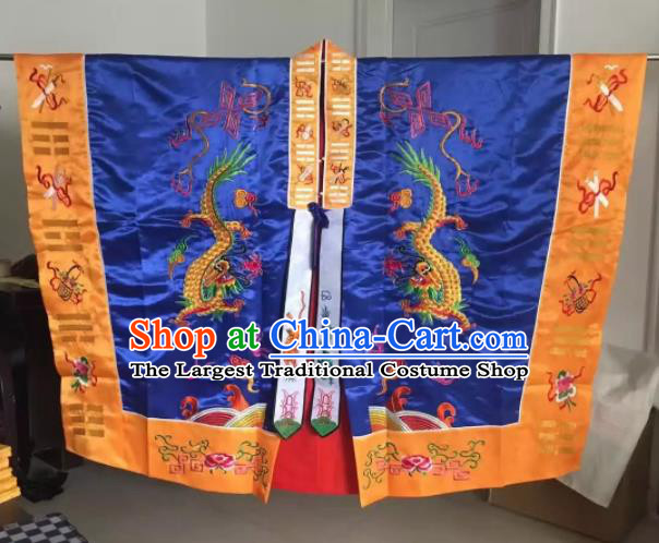 Chinese Ancient Taoist Priest Embroidered Double Dragons Navy Cassocks Traditional Taoism Vestment Costume