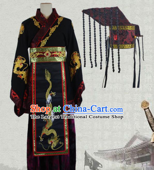 Chinese Traditional Qin Dynasty Emperor Costume Ancient Monarch Clothing and Hat for Men