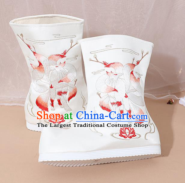 Chinese National White Boots Hanfu Shoes Traditional Princess Shoes Embroidered Shoes for Women