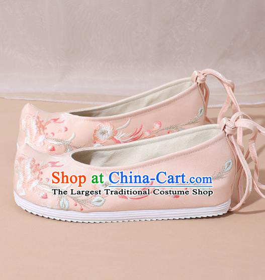 Chinese National Pink Embroidered Shoes Ancient Traditional Princess Shoes Hanfu Shoes for Women