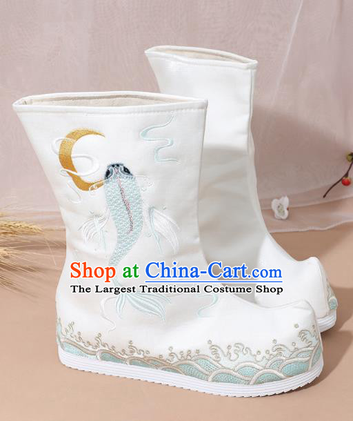 Chinese National Embroidered White Boots Hanfu Shoes Traditional Princess Shoes Ancient Shoes for Women