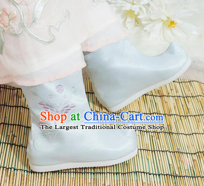 Chinese National Embroidered Butterfly Blue Boots Hanfu Shoes Traditional Princess Shoes Ancient Shoes for Women