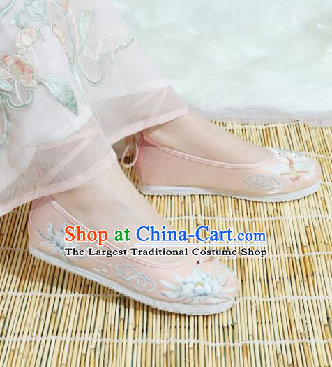 Chinese National Embroidery Lotus Pink Cloth Hanfu Shoes Traditional Princess Shoes Embroidered Shoes for Women