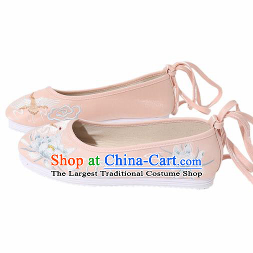 Chinese National Embroidery Lotus Pink Cloth Hanfu Shoes Traditional Princess Shoes Embroidered Shoes for Women