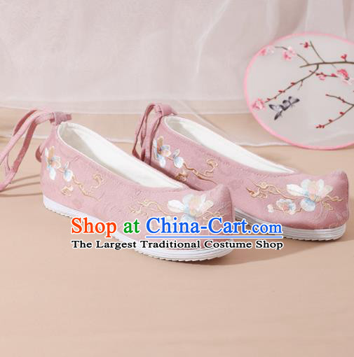 Chinese National Embroidered Magnolia Pink Shoes Ancient Traditional Princess Shoes Hanfu Shoes for Women