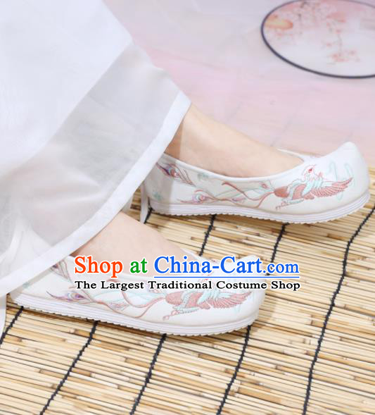 Traditional Chinese National Embroidered Phoenix White Shoes Ancient Princess Shoes Handmade Hanfu Shoes for Women