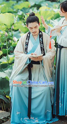Traditional Chinese Jin Dynasty Gentleman Hanfu Cloak Ancient Royal Prince Historical Costumes for Men