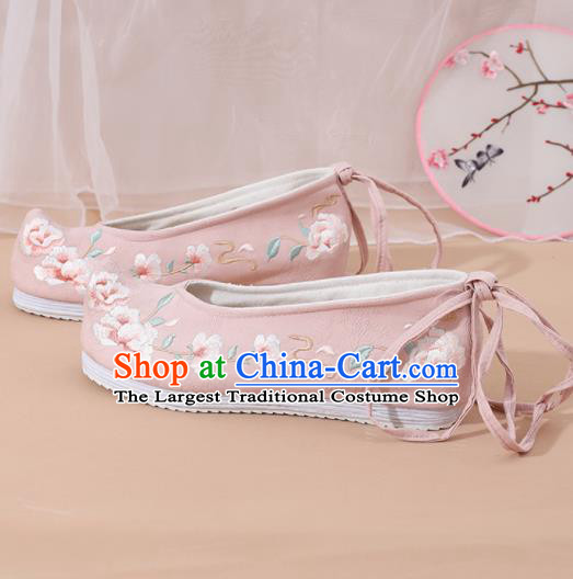 Traditional Chinese National Pink Embroidered Begonia Shoes Ancient Princess Shoes Handmade Hanfu Shoes for Women