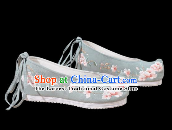 Traditional Chinese National Green Embroidered Begonia Shoes Ancient Princess Shoes Handmade Hanfu Shoes for Women