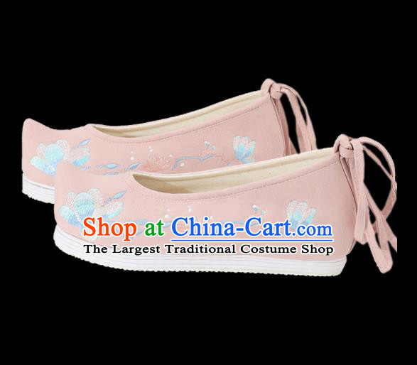 Traditional Chinese National Embroidered Magnolia Pink Shoes Ancient Princess Shoes Handmade Hanfu Shoes for Women