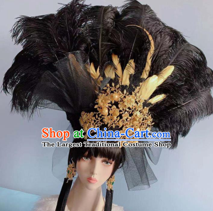 Top Grade Halloween Stage Show Black Feather Hair Accessories Brazilian Carnival Headdress for Women