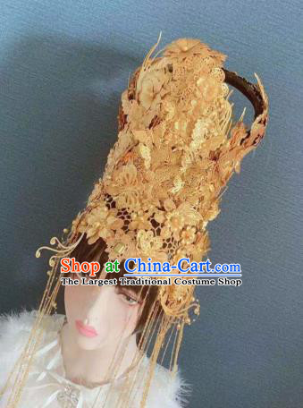 Traditional Chinese Deluxe Golden Butterfly Phoenix Coronet Hair Accessories Halloween Stage Show Headdress for Women